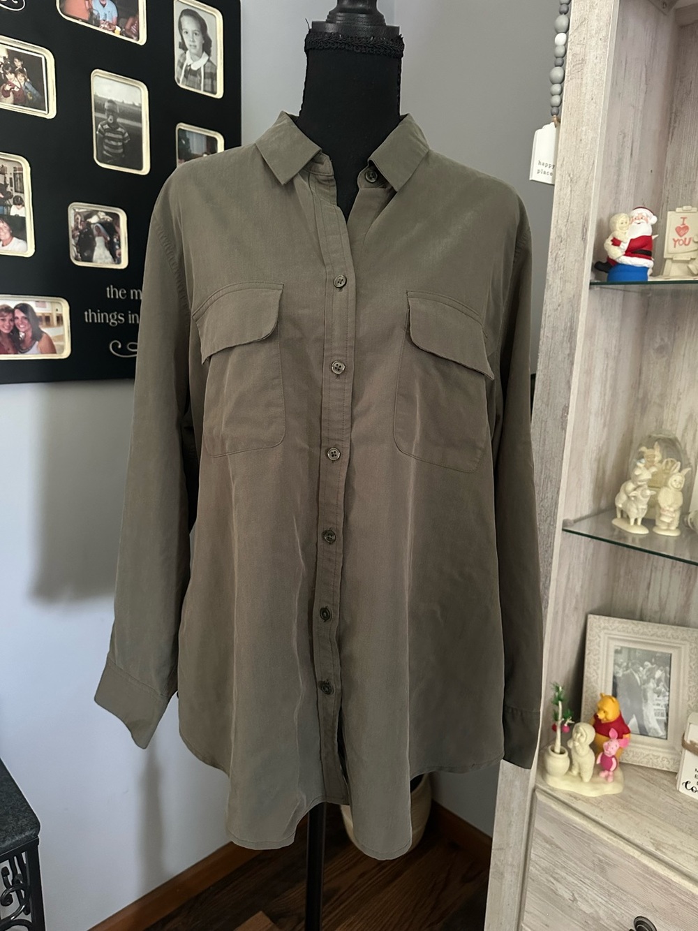 Chico's Olive Green Button-Front Utility Shirt